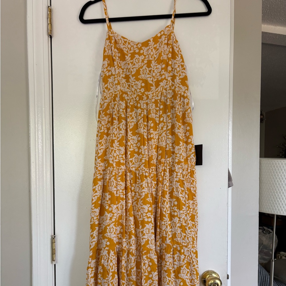 Lulus Catching Sunrays Mustard Yellow Floral Print Midi Dress - Size S - Picture 2 of 4